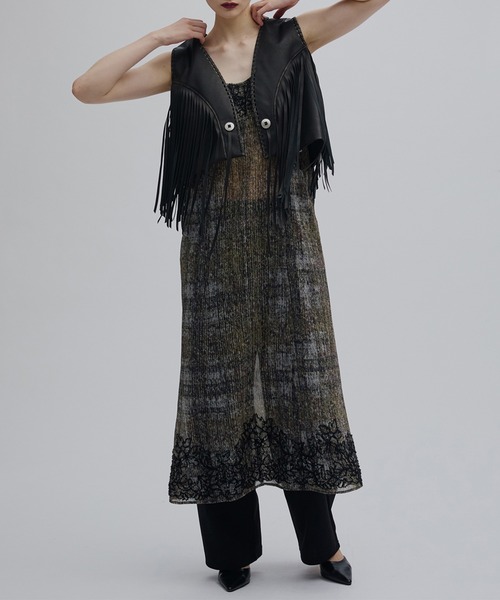 Ameri（アメリ） キャミソール VINTAGE CHECK EMBROIDERY LONG