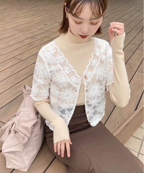 Ambre Ciel（アンブルシエル） カーディガン 半袖 花柄シアー