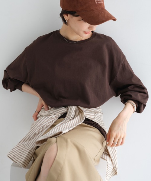 andme（アンドミー） tシャツ 「新色追加」ボリューム袖コットン長袖T 