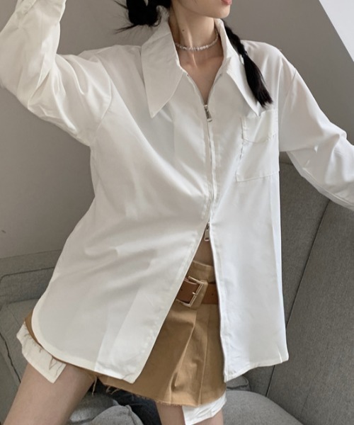 ブラウス シャツ B2656 ダブルハピネスBIGミリタリーシャツ レディース Loungedress ブラウス シャツ サテンBIGシャツ レディース