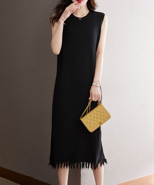 totême ブラック ノースリーブ ワンピース S セール】Mixed-material sleeveless long one-piece / 異素材