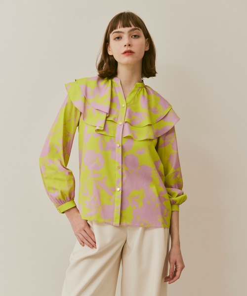 ブラウス シャツ 「LOULOU WILLOUGHBY」ツートンフラワーラッフルブラウス レディース