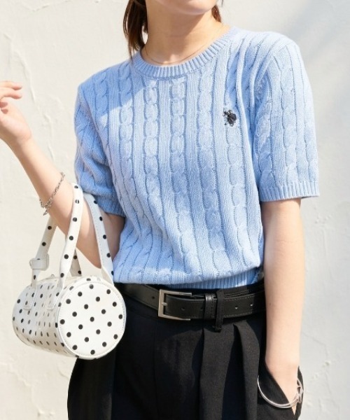 ラスト1枚【新品・未使用】ポロ ケーブルニット 半袖 Мサイズ ネイビー U.S. POLO ASSN.（ユーエスポロアッスン） ニット セーター RANAN