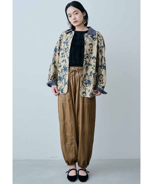 【新品タグ付き】nume リネンフードジャケット M ブラウン 花柄 MEDE19F（メデジュウキュウ） コート アウター ボタニカル柄リネン混