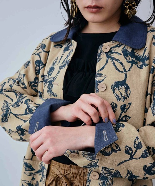 MEDE19F（メデジュウキュウ） コート アウター ボタニカル柄リネン混