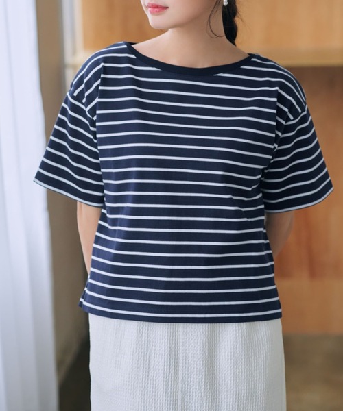 tシャツ ボートネックボーダーゆるT「低身長・小柄女性」 レディース