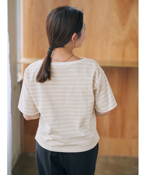 tシャツ ボートネックボーダーゆるT「低身長・小柄女性」 レディース tシャツ ボートネックボーダーゆるT「低身長・小柄女性