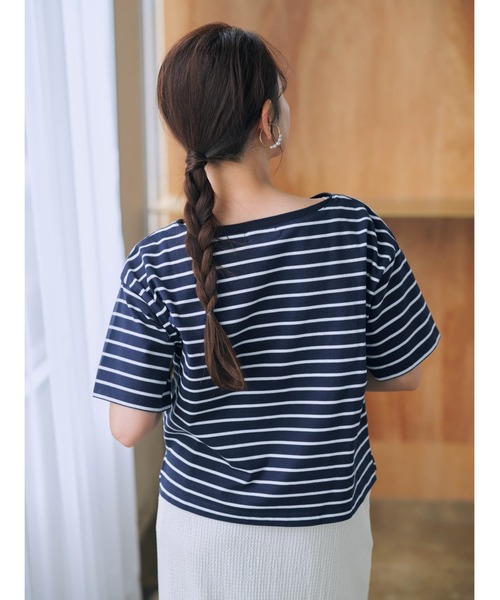 tシャツ ボートネックボーダーゆるT「低身長・小柄女性」 レディース tシャツ ボートネックボーダーゆるT「低身長・小柄女性