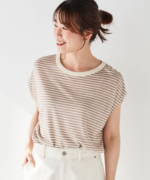tシャツ 麻混ボーダーTシャツ レディース