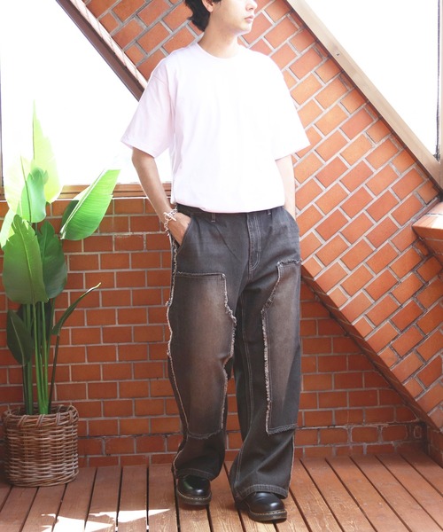 8 ジーンズ ダブルニーフリンジ加工デニムパンツ メンズ レディース