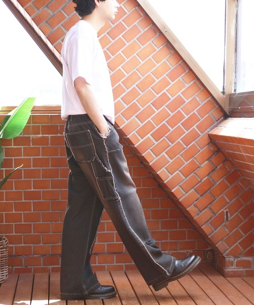 8 ジーンズ ダブルニーフリンジ加工デニムパンツ メンズ レディース