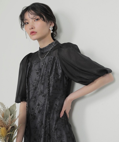 kana　ボリューム袖 レース お呼ばれドレス Kana ドレス ボリューム袖 刺繍レース ワンピース パーティー
