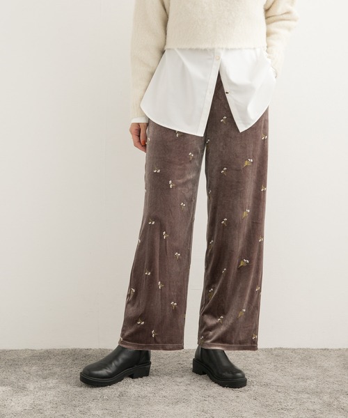 URBAN RESEARCH DOORS パンツ 刺繍ベロアイージーパンツ