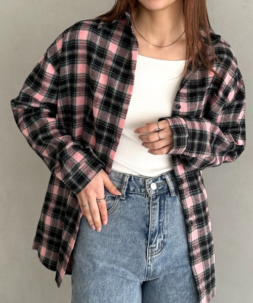 ブラウス シャツ 「10色展開」ビッグシルエット チェックシャツ