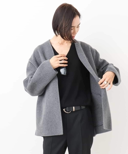 ARAKI YUU ノーカラーコート　ダークグレー アラキ ユウ 新作アトリエコート2型 発売開始 | HUES 福岡