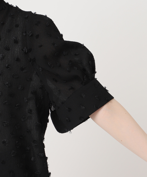 【porinさん専用】黒トップス HARDY NOIR ブラウス シャツ ポンポンカットジャガードブラウス