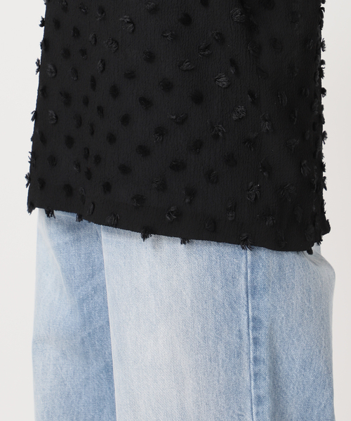 【porinさん専用】黒トップス HARDY NOIR ブラウス シャツ ポンポンカットジャガードブラウス
