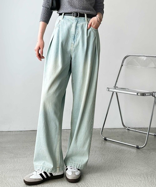 新品タグ付き！ハイウエスト　ワイドレッグ　デニムパンツ　ジーンズ 楽天市場】ジーンズ デニムパンツ レディース ダメージ リボン