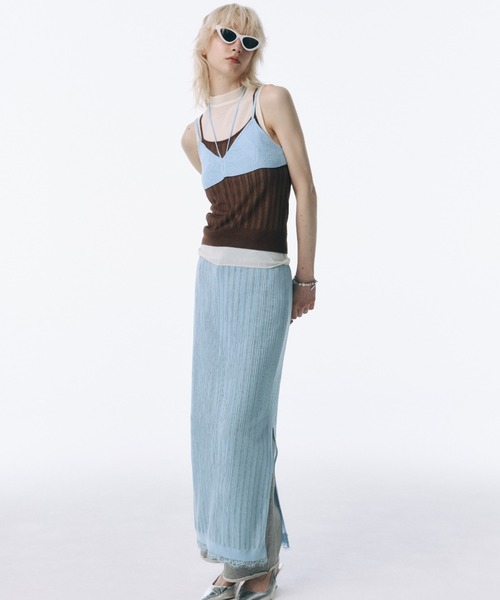 タンクトップ ノースリーブ LINGERIE DETAIL LAYERED KNIT/ランジェリーディテールレイヤードニット レディース