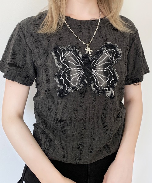 tシャツ ダメージバタフライTシャツ レディース KsG tシャツ ダメージバタフライTシャツ レディース : ZOZOTOWN