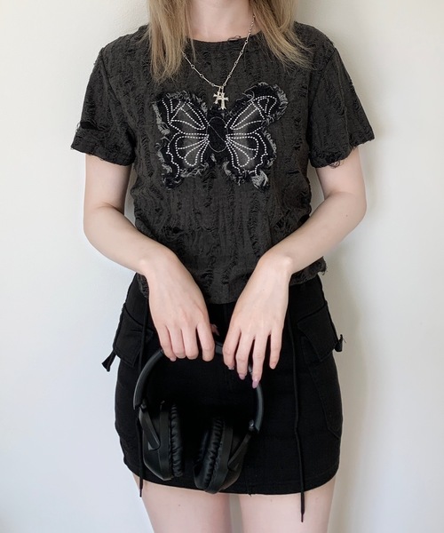 tシャツ ダメージバタフライTシャツ レディース KsG tシャツ ダメージバタフライTシャツ レディース : ZOZOTOWN