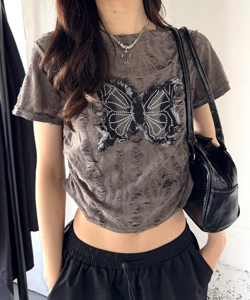 tシャツ ダメージバタフライTシャツ レディース KsG tシャツ ダメージバタフライTシャツ レディース : ZOZOTOWN