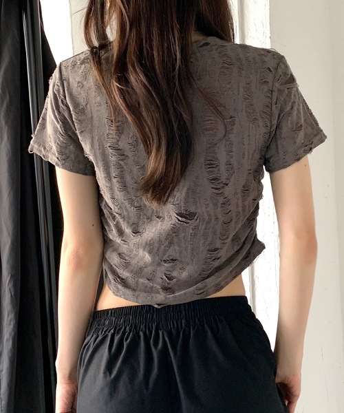 tシャツ バタフライモチーフコンパクトダメージTシャツ