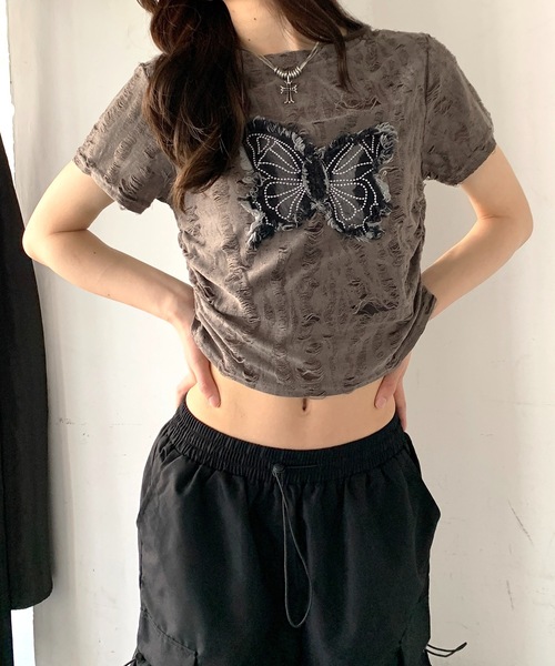 tシャツ ダメージバタフライTシャツ レディース KsG tシャツ ダメージバタフライTシャツ レディース : ZOZOTOWN