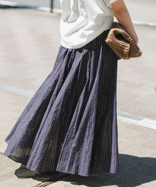 Spick＆Span スカート HYU ストライプギャザーフレアスカート