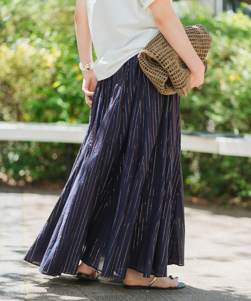Spick＆Span スカート HYU ストライプギャザーフレアスカート