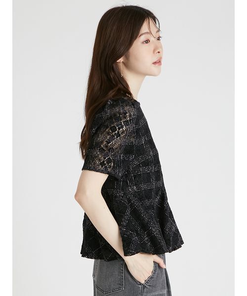 CELFORD tシャツ ブラッシュドレースペプラムトップス