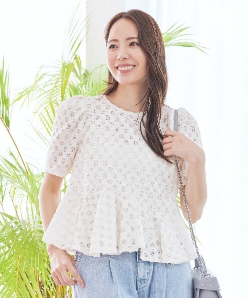 tシャツ ブラッシュドレースペプラムトップス レディース