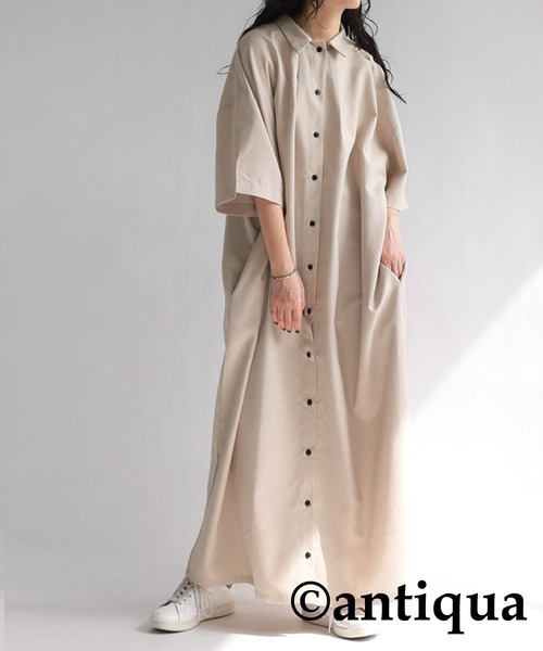「antiqua」 「patterntorso」シャツワンピース P ブルーグレー レディース_画像4