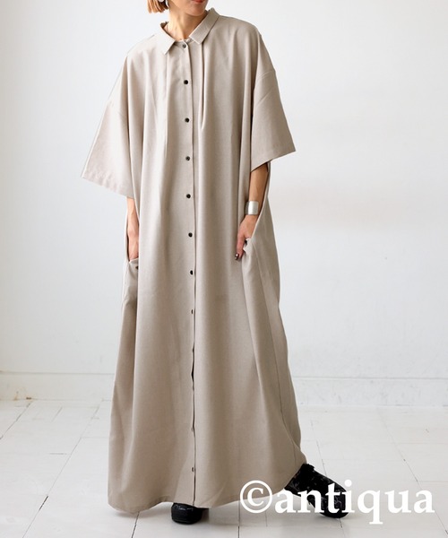 「antiqua」 「patterntorso」シャツワンピース P ブルーグレー レディース_画像5