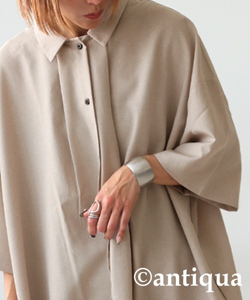 「antiqua」 「patterntorso」シャツワンピース P ブルーグレー レディース_画像6