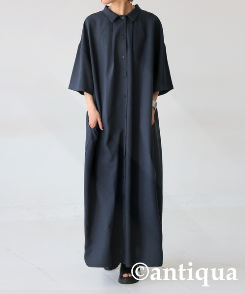 「antiqua」 「patterntorso」シャツワンピース P ブルーグレー レディース_画像7