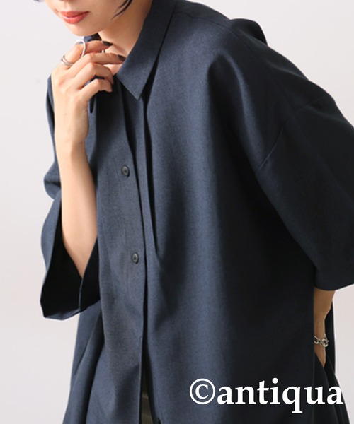 「antiqua」 「patterntorso」シャツワンピース P ブルーグレー レディース_画像9