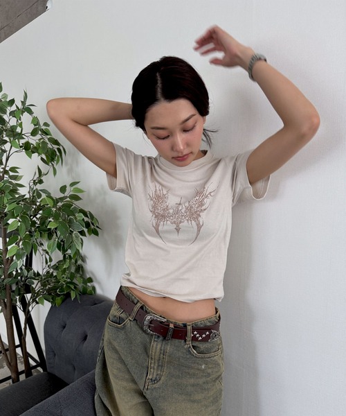 「FOLLOWIN」 半袖Tシャツ FREE ベージュ レディース_画像7