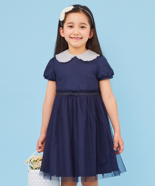 CHOPIN deux」 「KIDS」半袖ワンピース 130cm ネイビー キッズ