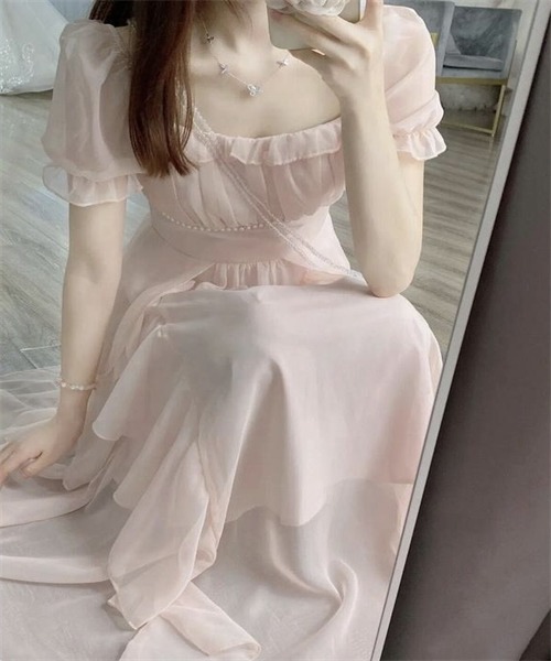 「FREE STYLISTS」 半袖ワンピース L アイボリー レディース_画像4