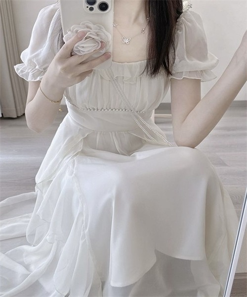 「FREE STYLISTS」 半袖ワンピース L アイボリー レディース_画像7