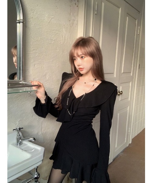 ワンピース Vネックフリルカットミニワンピース : ZOZOTOWN Yahoo!店