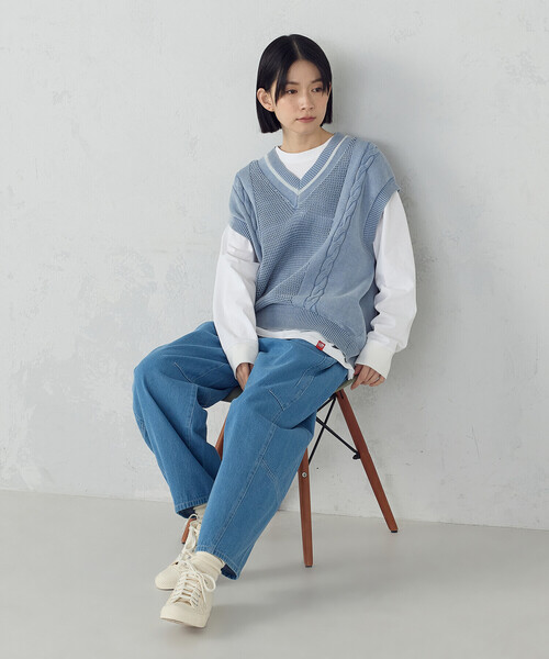 ベスト ジレ デニム調ニットベスト レディース : ZOZOTOWN Yahoo!店