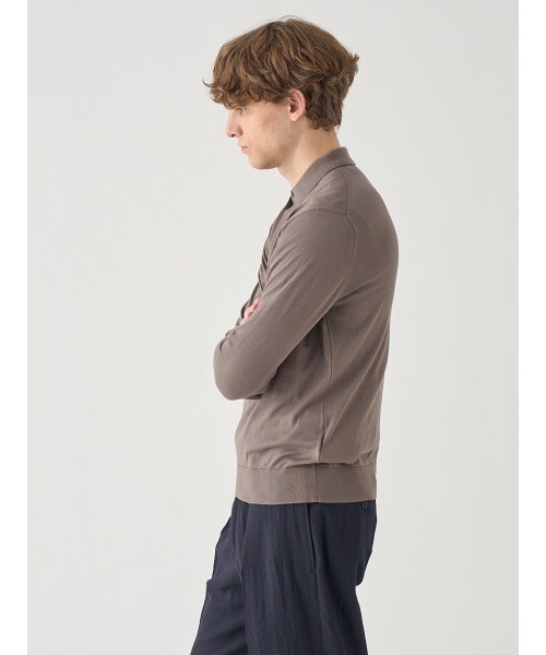 新品未使用　ジョンスメドレー　長袖ポロシャツ　コットン　茶色　メンズS 秋冬 JOHN SMEDLEY（ジョンスメドレー） ポロシャツ コットン 長袖ニット