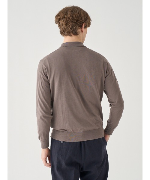 ジョンスメドレー　長袖ニットポロシャツ　コットン　ブラック　M JOHN SMEDLEY (ジョンスメドレー) ウール混 長袖 ニット ポロシャツ