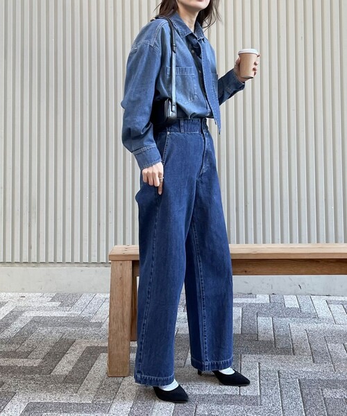 「fredy emue」 デニムパンツ 38 サックスブルー レディース_画像2
