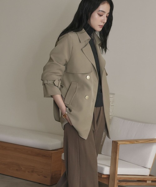 「LOWO」 「flolia」トレンチコート M ベージュ レディース_画像9