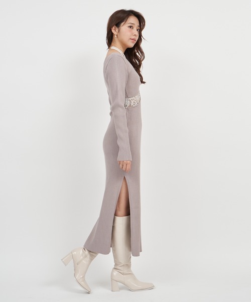 「ROYAL PARTY」 ニットワンピース SHORT ブラック レディース_画像2