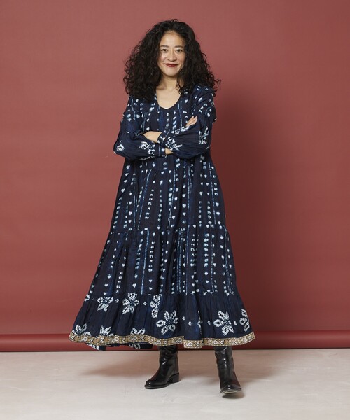 「Freada」 長袖ワンピース ONE SIZE ネイビー レディース_画像4