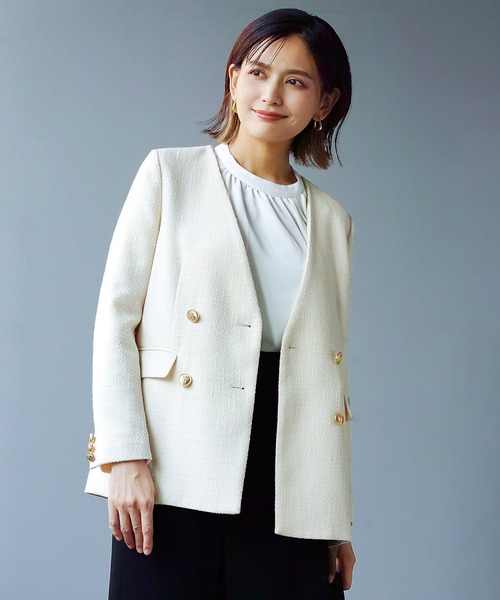 WHITE JOOLA」 ノーカラージャケット M オフホワイト レディース 